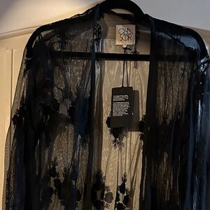 NWT Chaser Black Sheer Midi Kimono Elegant Duster Small